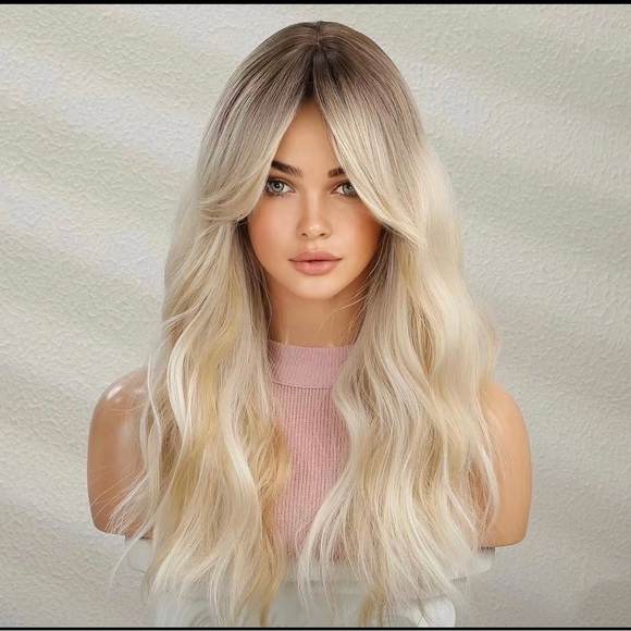 Human hair blend blonde /platinum blonde layered wig main image 5